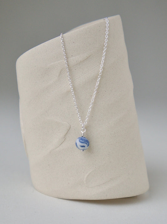 Dainty Drop Necklace Marbled Cobalt