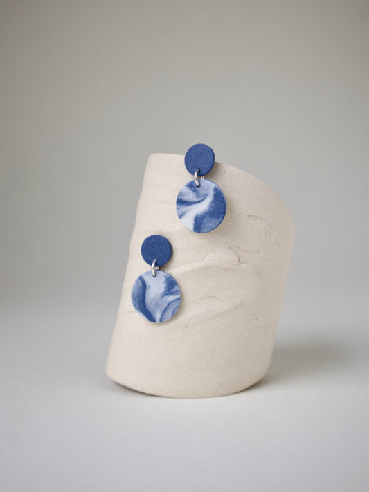 Double Disc Earrings Marbled Cobalt